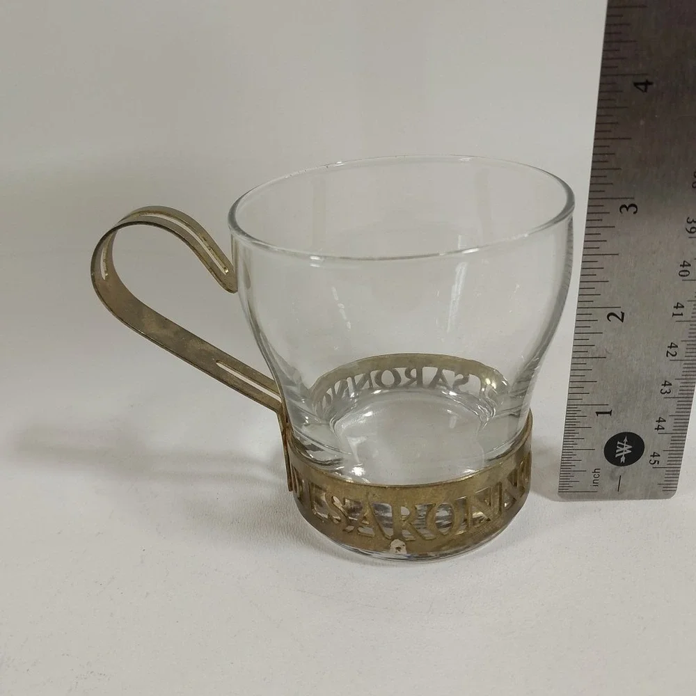 Libbey‎ Amaretto Di Saronno Glasses Metal Frame Vintage Barware